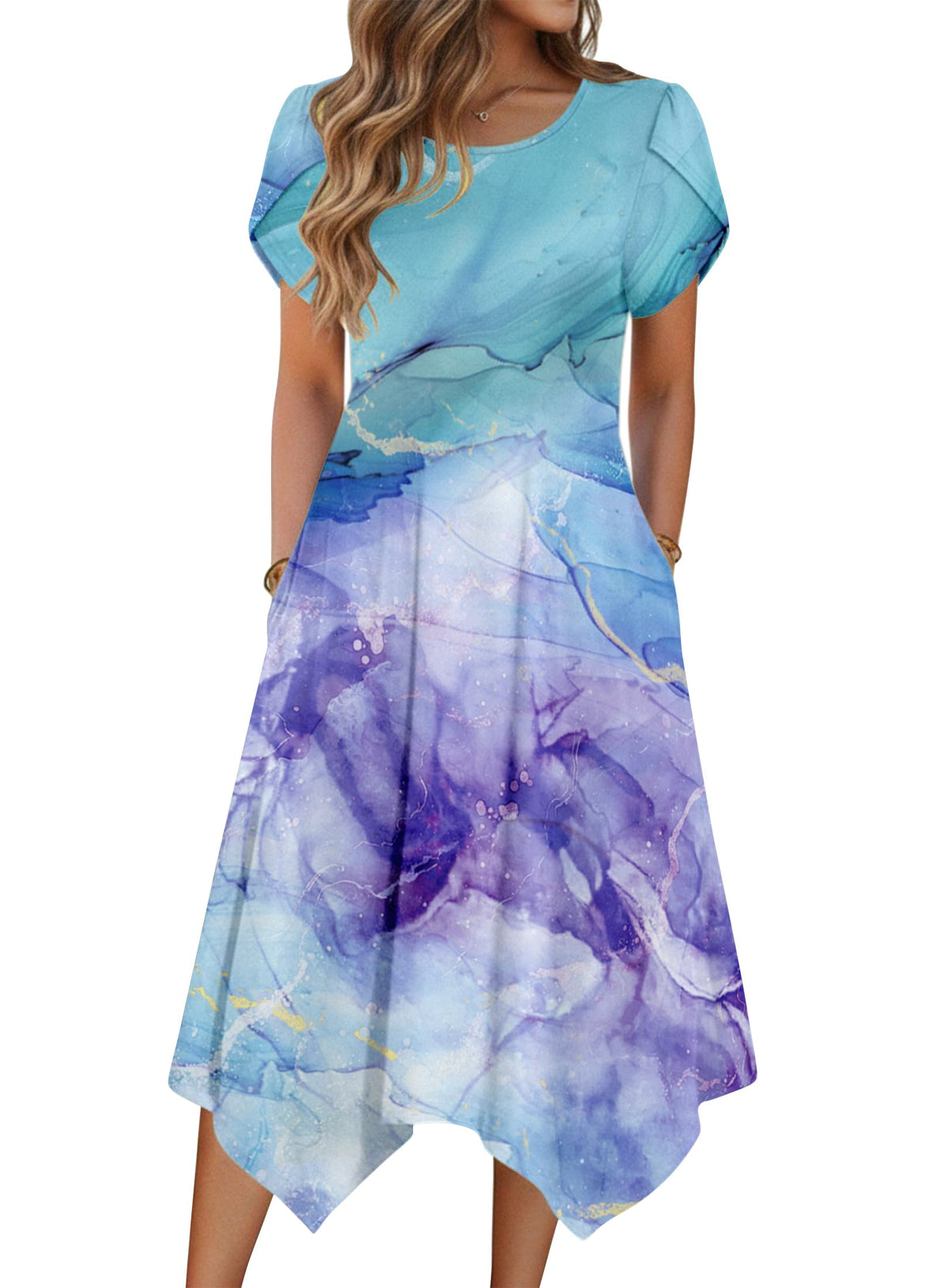 Zeagoo Womens Casual Dress for Summer Loose Hankerchief Flare Midi Sundress