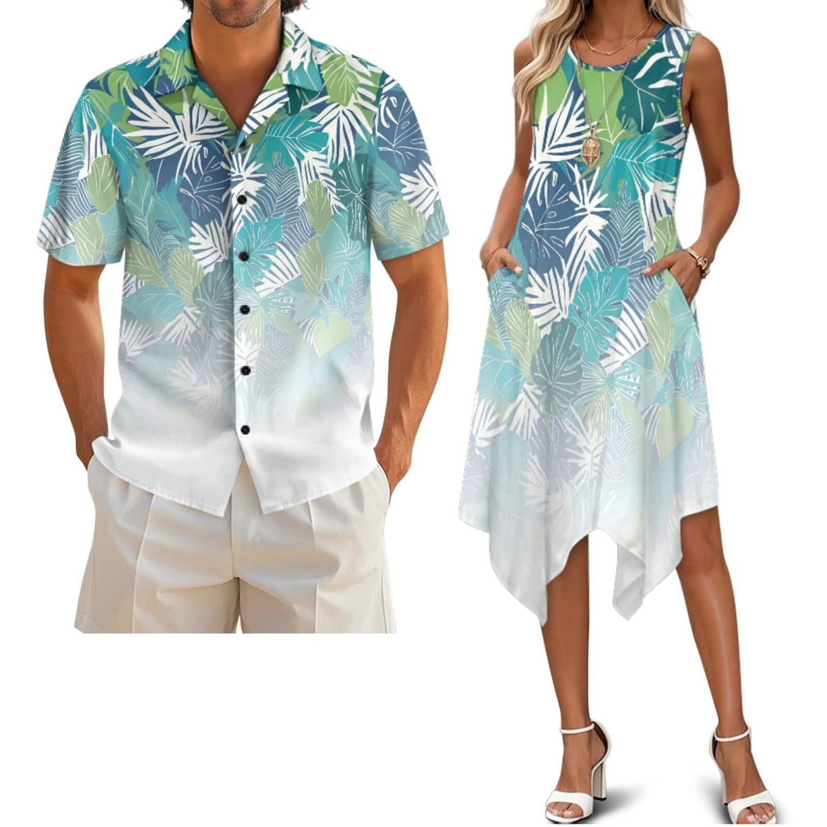 Belidome Couples Matching Outfits Husband and Wife Clothes Sleeveless Dress Button Down Short Sleeve Shirts