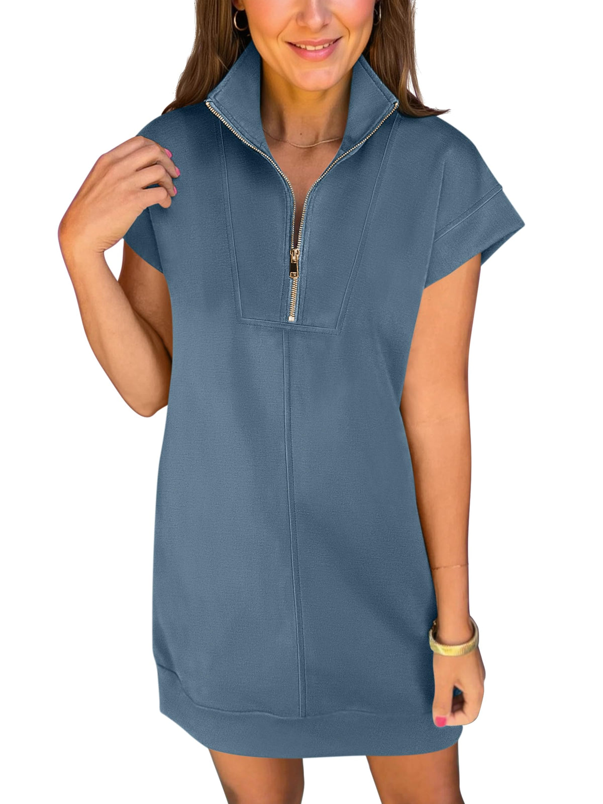 ANRABESS Womens Summer Casual Half Zip Wrinkle-Free Dress