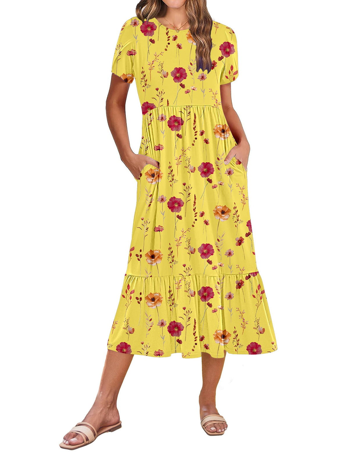 Zeagoo Women Summer Midi A Line Dress Short Sleeve Casual Flowy Tiered Beach Long Sundress with Pockets 2026 Vacation Travel