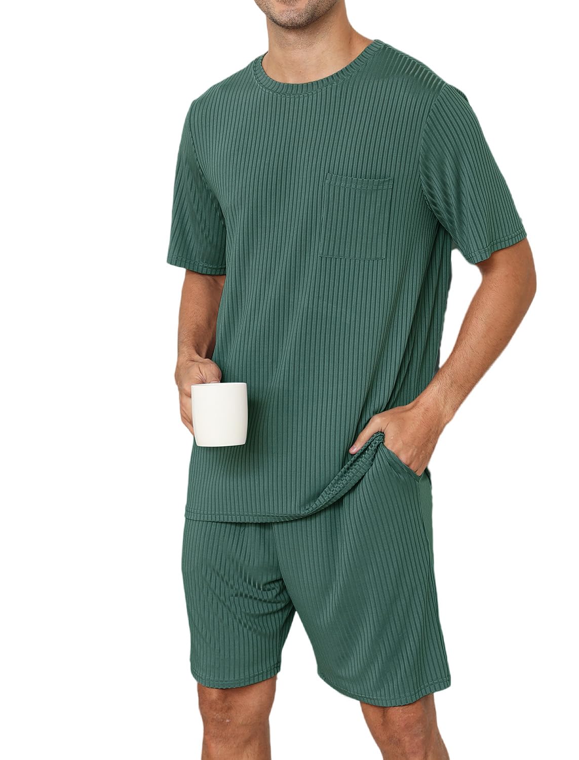 EISHOPEER Matching Pajamas for Couples 2 Piece Lounge Set Ribbed Knit Pajama Matching Tops and Shorts Soft Sleepwear S-XXL
