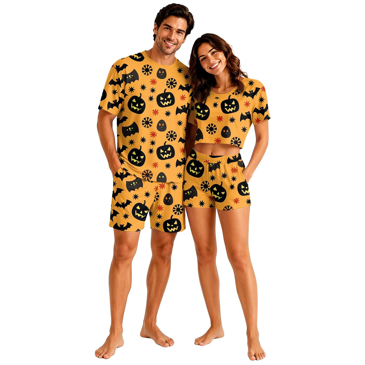 Matching Pjs for Couples Pumpkin Funny Short Sleeve Tops Matching Shorts