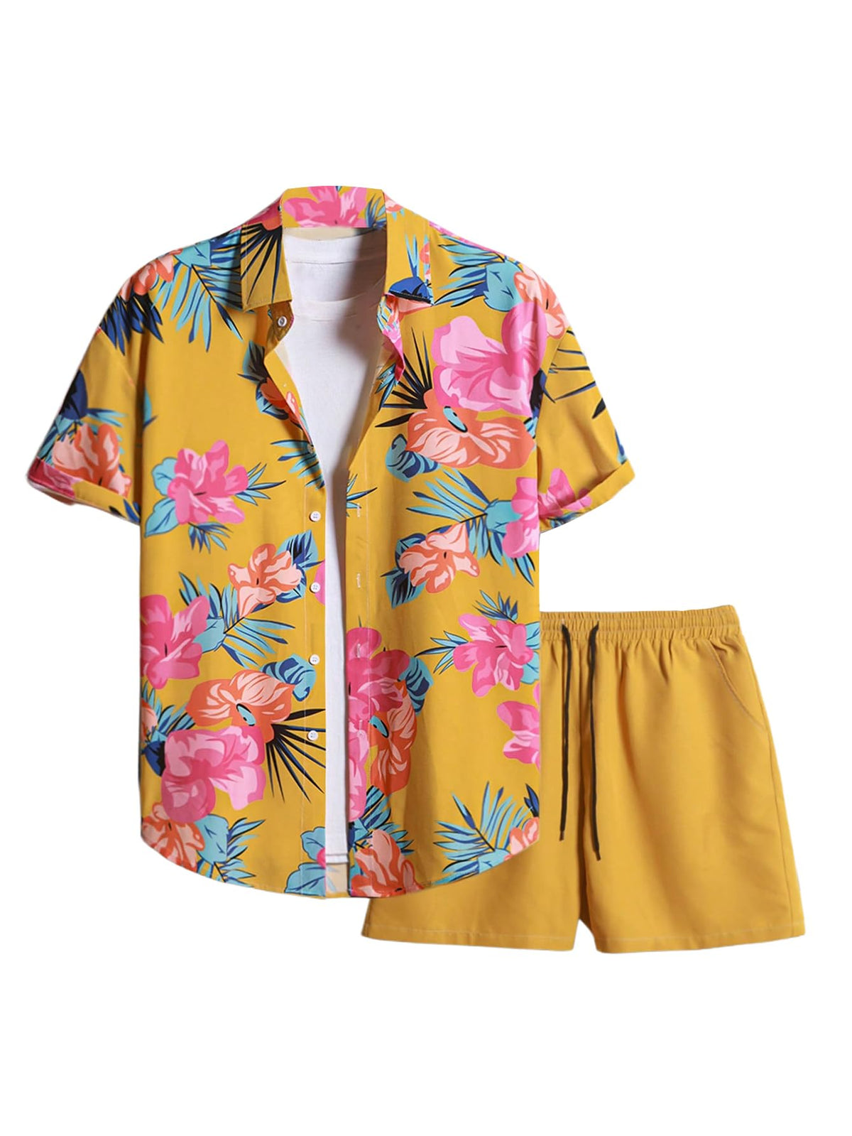 GORGLITTER Men's Beach Cruise Vacation Outfits Floral Shirt and Shorts Sets