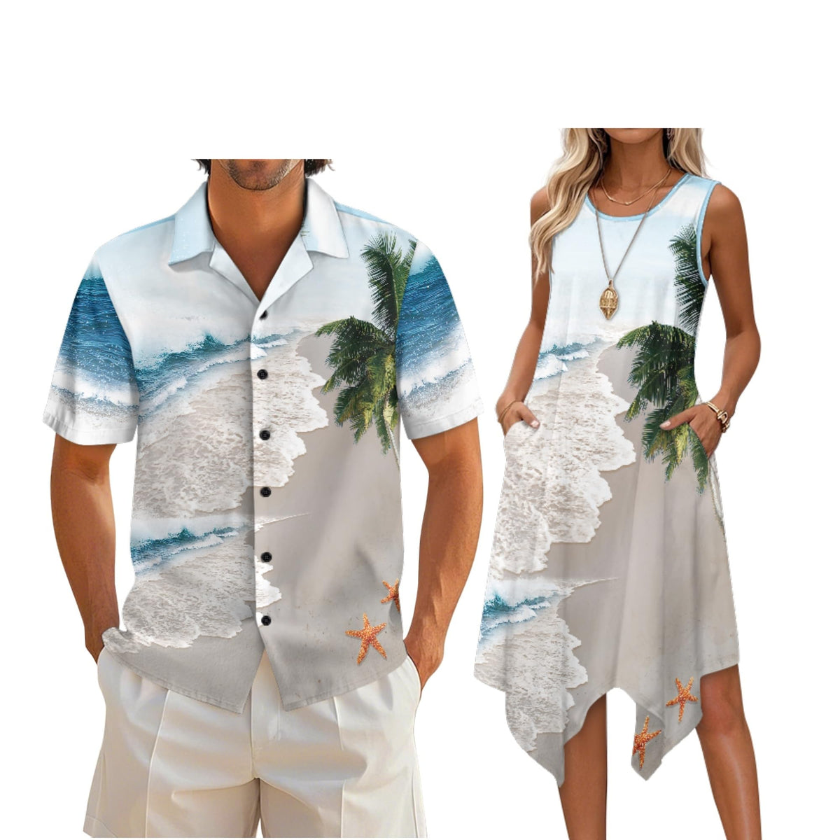 Couple Matching Outfit Hawaiian Men's Button Down Shirt Sleeveless Sundresses Dress Summer Dress for Women 2026