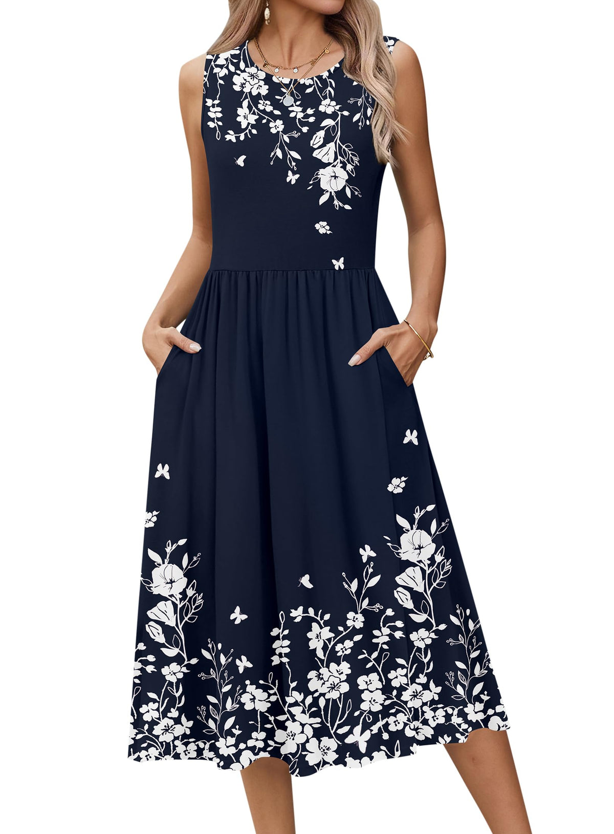 Zeagoo Women's Summer Tank Midi Dress with Pockets Floral Sleeveless A-Line Casual Loose T-Shirt Dresses Beach Sundress 2026