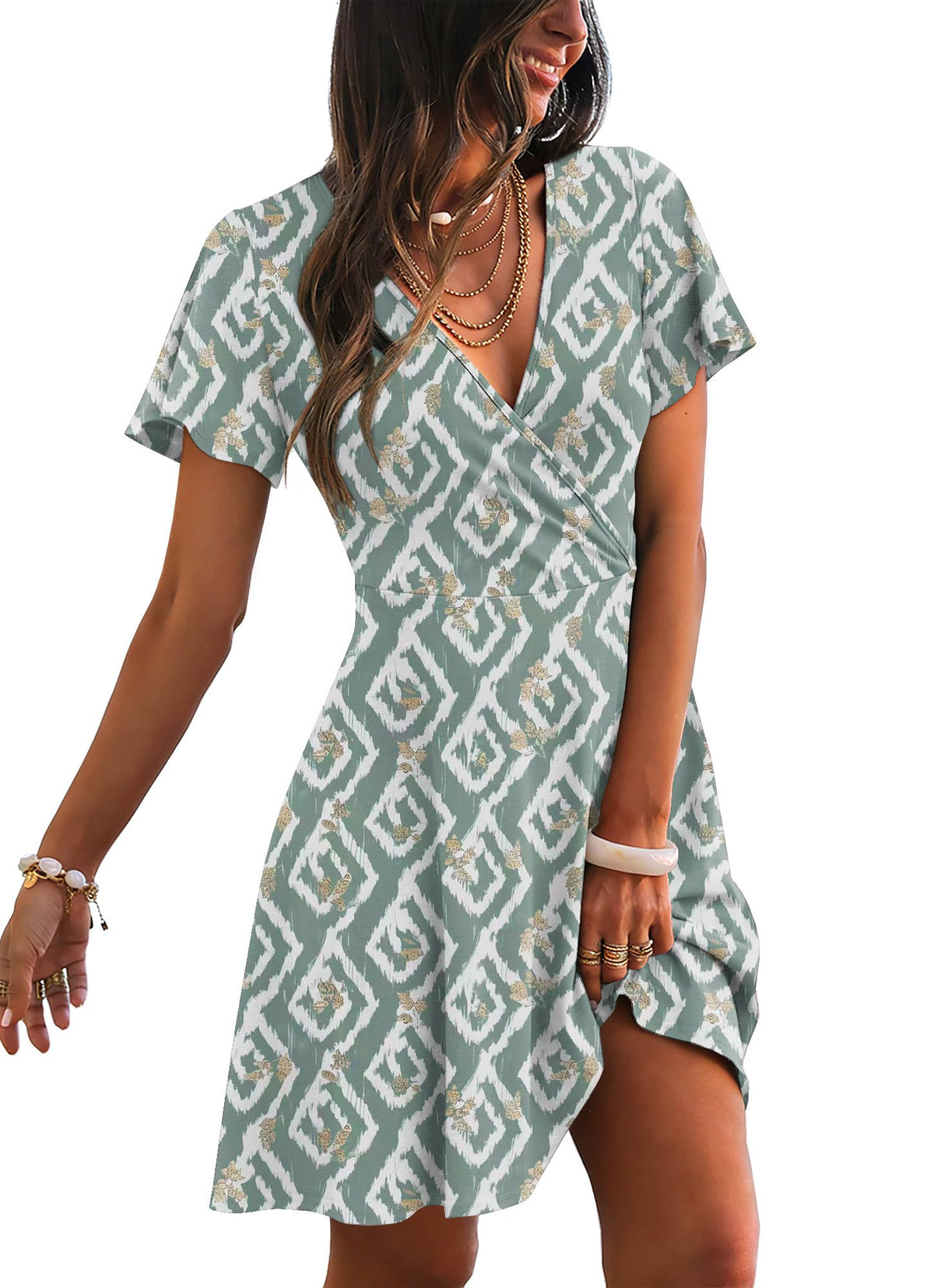RUMIA Women Casual Dresses Wrap V Neck Dress A-Line Summer Sundress Fashion