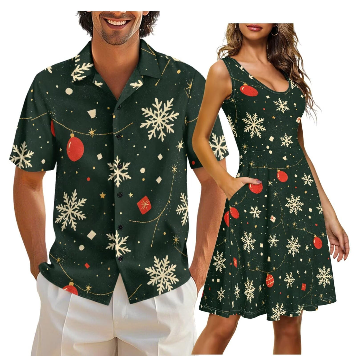 Gomyblomy Matching Hawaiian Outfits for Couples Vacation Tropical Floral Women Dress Mens Shirts His and Hers Clothing