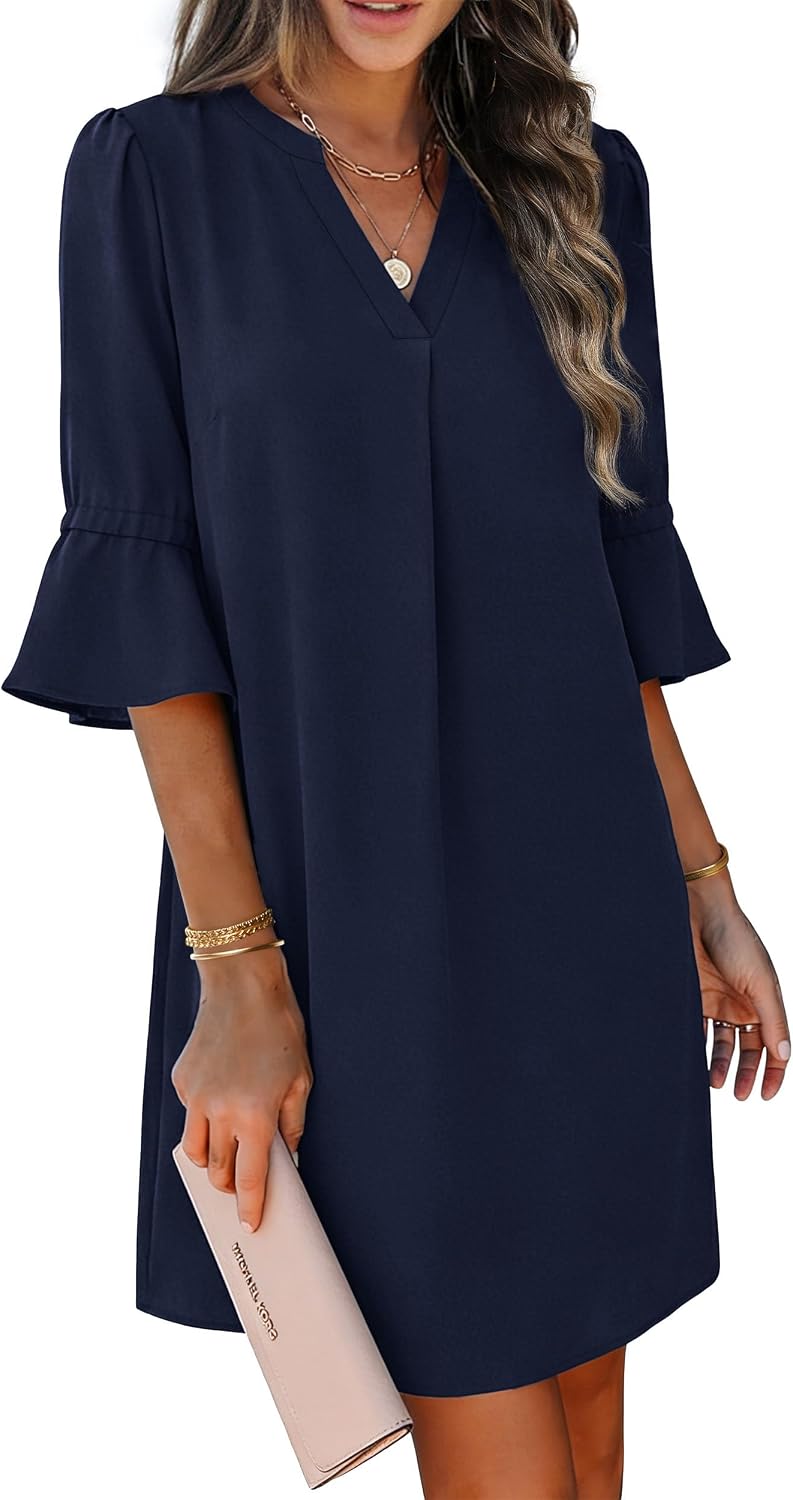 RUMIA Shift Dress for Women Ruffle Sleeve Loose Casual Dress
