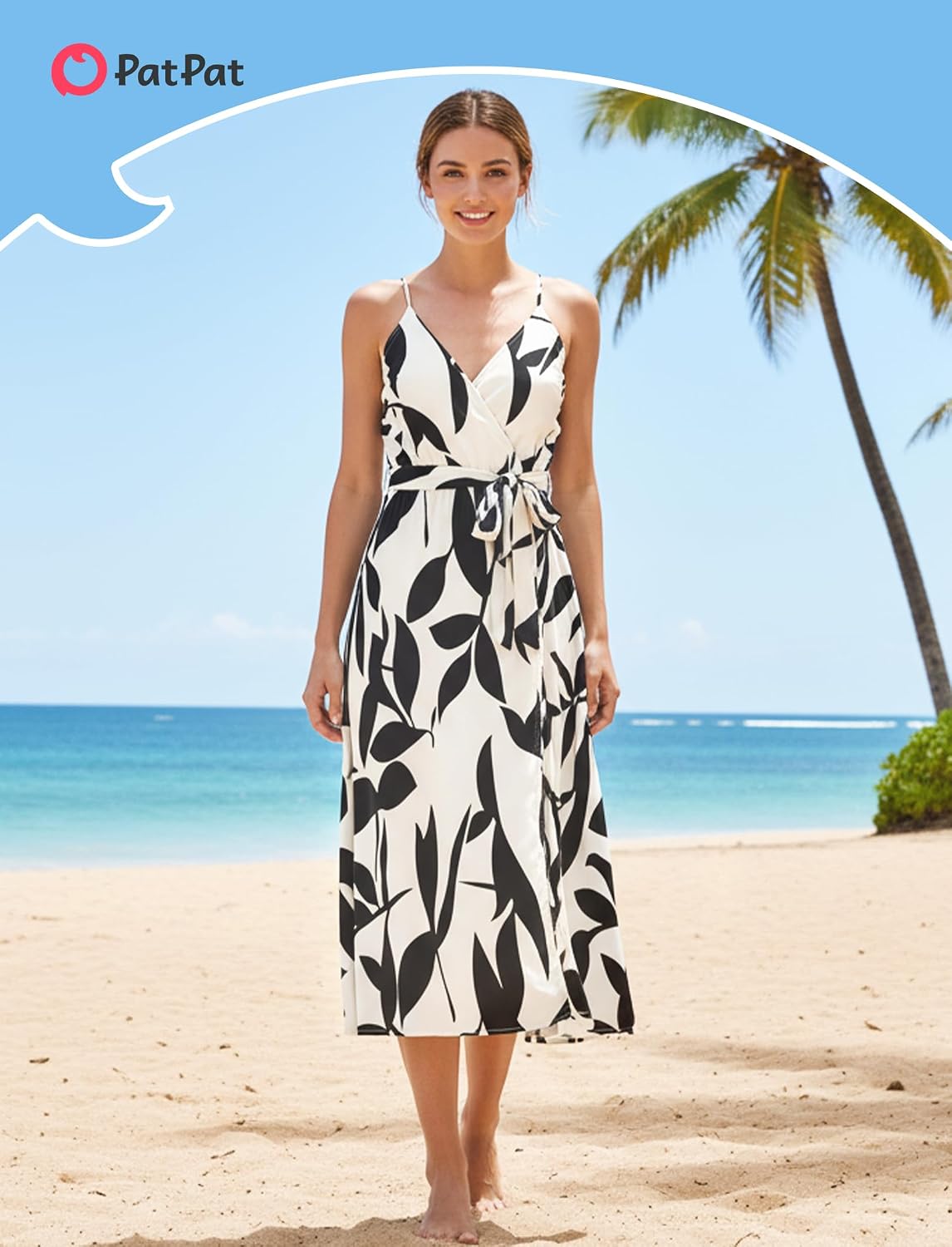 PATPAT Family Matching Outfits Mommy and Me Dresses Hawaiian Tropical Vacation Beach Spaghetti Strap Dress and Shirt