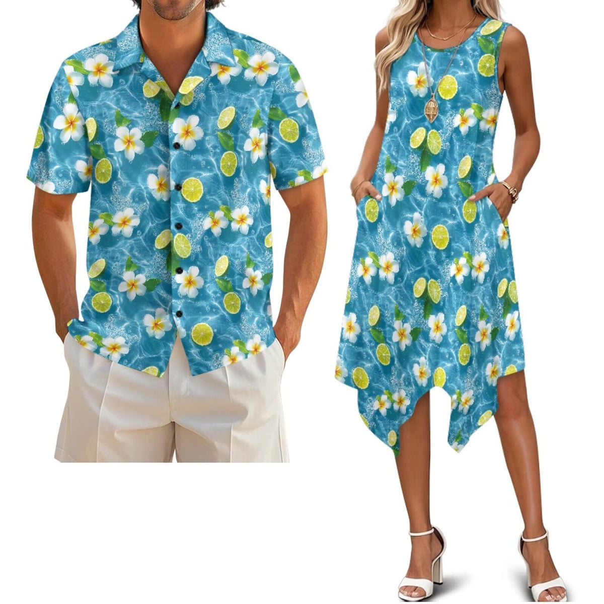 Belidome Couples Matching Outfits Husband and Wife Clothes Sleeveless Dress Button Down Short Sleeve Shirts