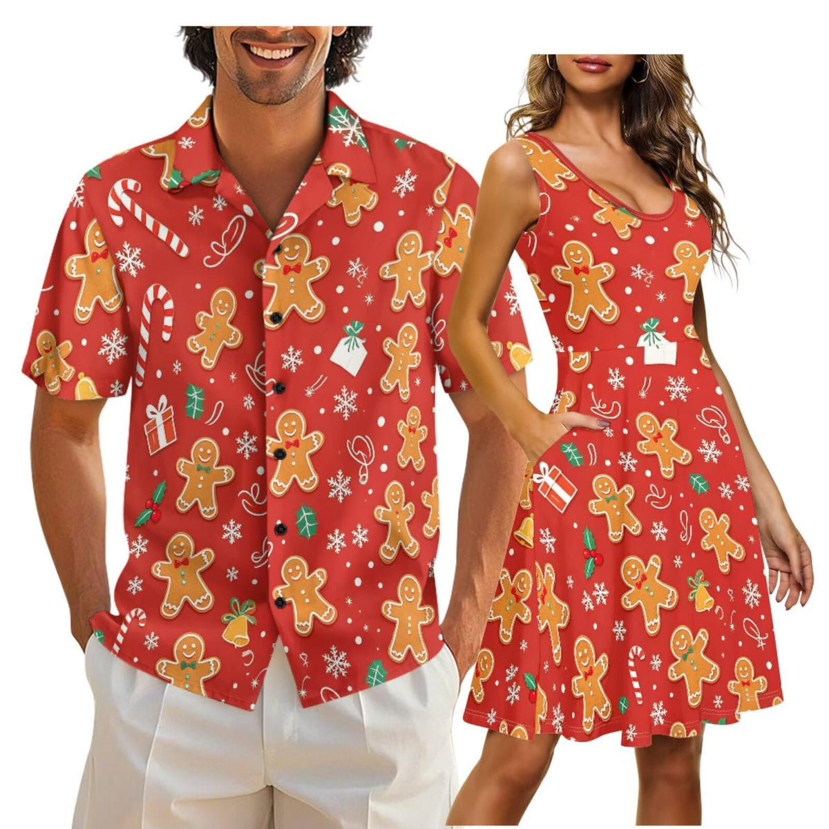 Gomyblomy Matching Hawaiian Outfits for Couples Vacation Tropical Floral Women Dress Mens Shirts His and Hers Clothing