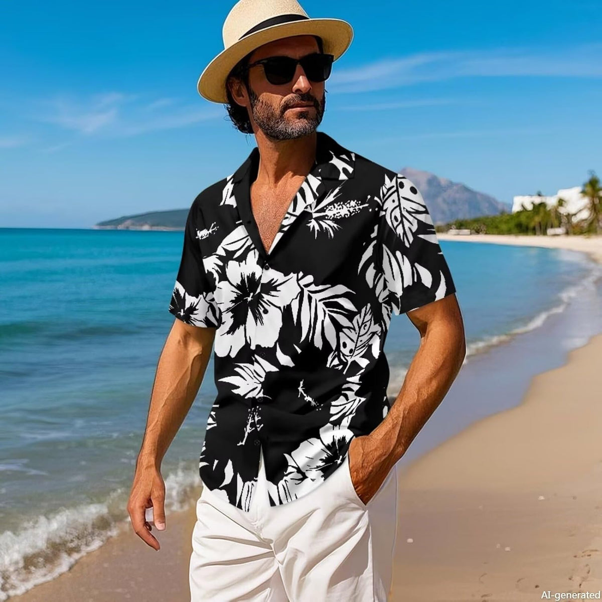 doginthehole Matching Hawaiian Outfits for Couples Men's Button Down Shirt Sleeveless Sundresses Summer Dress for Women