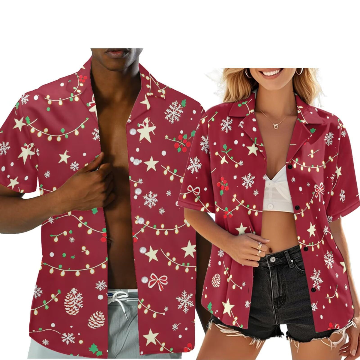 Hawaiian Couples Matching Shirt for Men Women Hawaii Outfit for Husband and Wife Beach Vacation Button Down Shirt