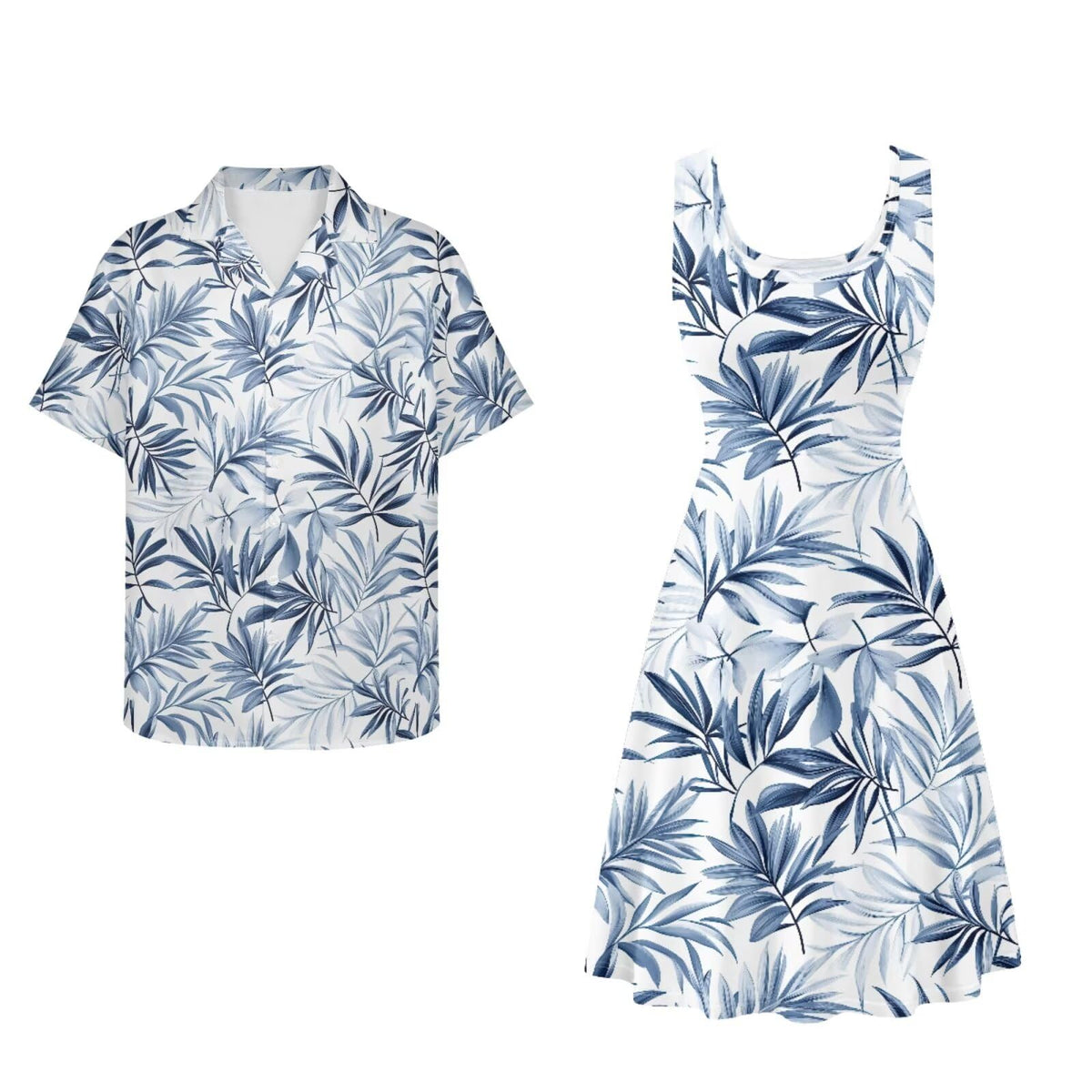 Dreaweet Summer Dresses for Women A-Line Sleeveless Flowy Sun Dresses,Men's Casual Button-Down Shirts,Couple Matching Outfits