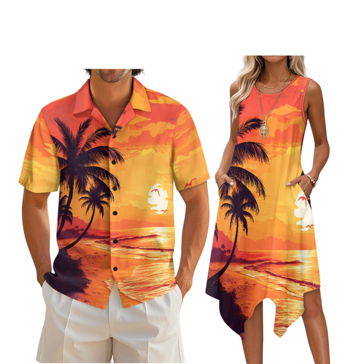 Couple Matching Outfit Hawaiian Men's Button Down Shirt Sleeveless Sundresses Dress Summer Dress for Women 2026