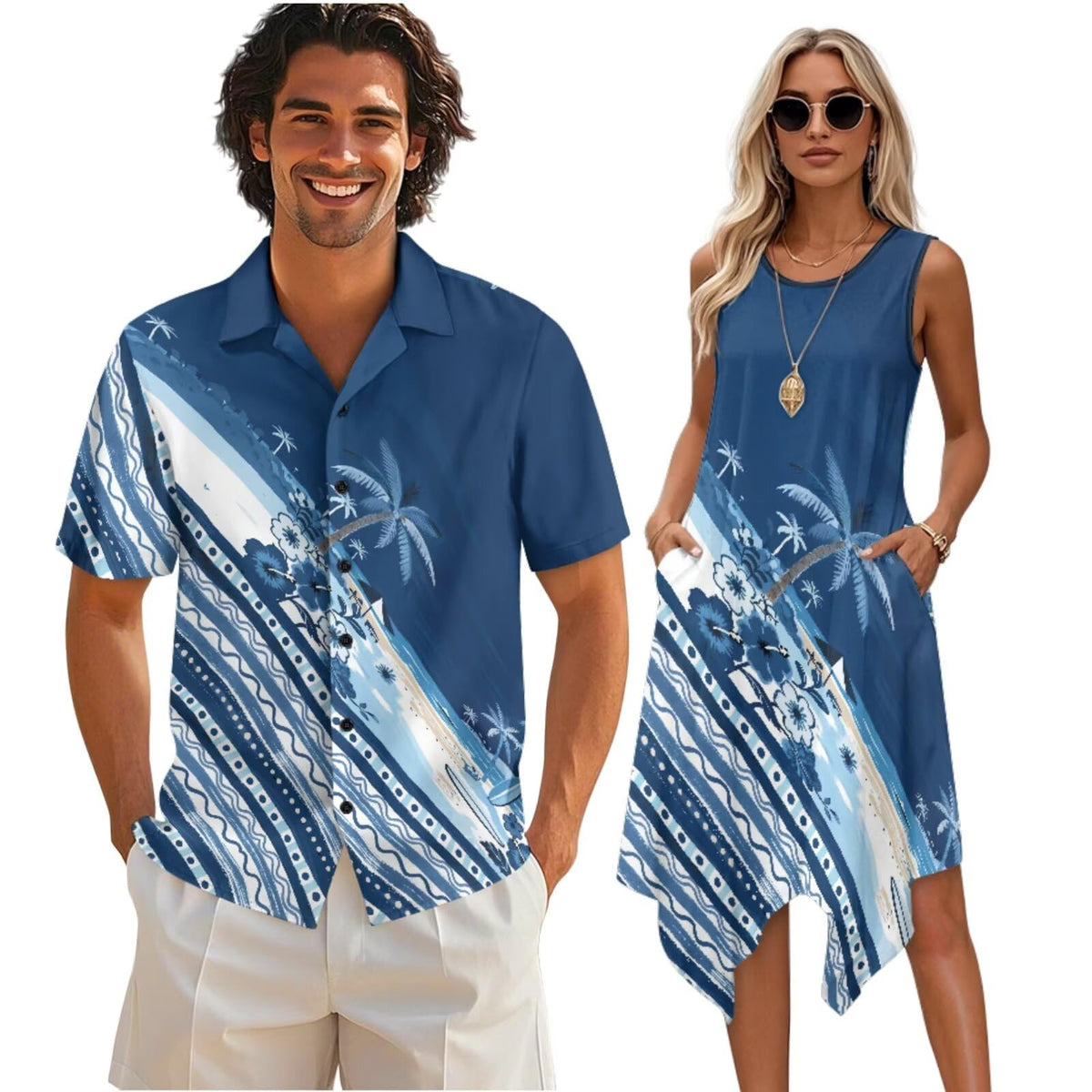 Couple Matching Outfit Hawaiian Men's Button Down Shirt Sleeveless Sundresses Dress Summer Dress for Women 2026