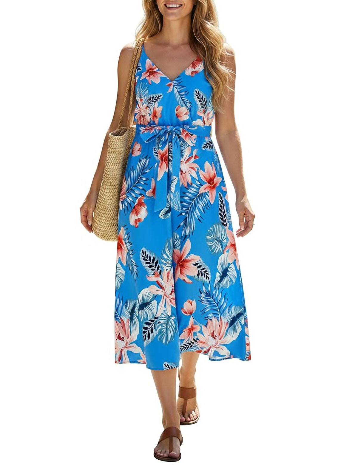 PATPAT Family Matching Outfits Mommy and Me Dresses Hawaiian Tropical Vacation Beach Spaghetti Strap Dress and Shirt