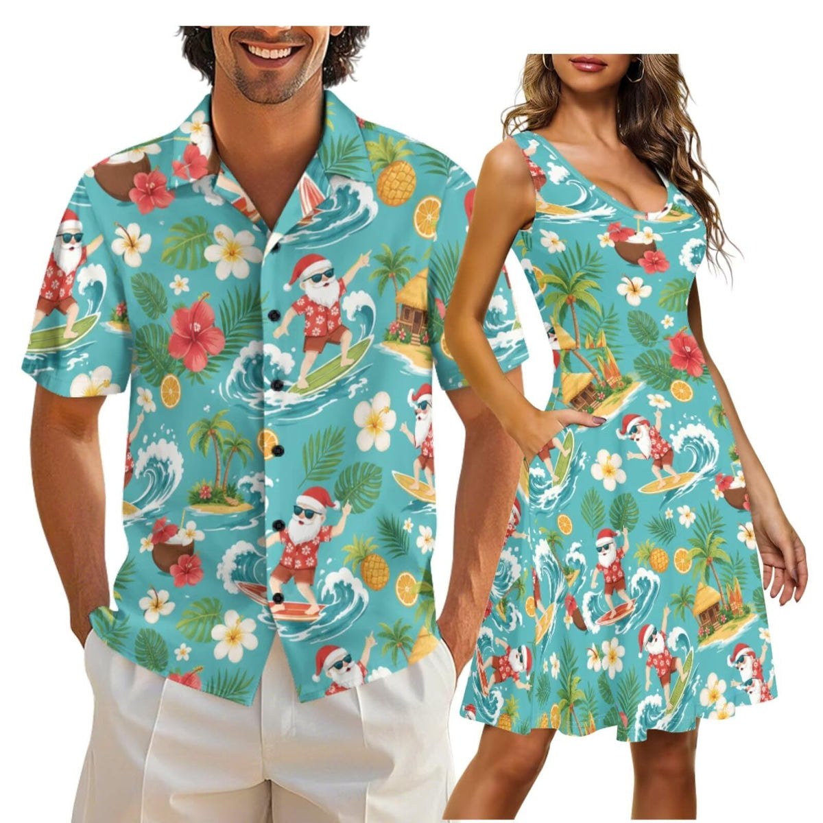 Cozeyat Independence Day Matching Outfits for Couples Mens Short Sleeve Button Down Shirts Womens Sleeveless Dress
