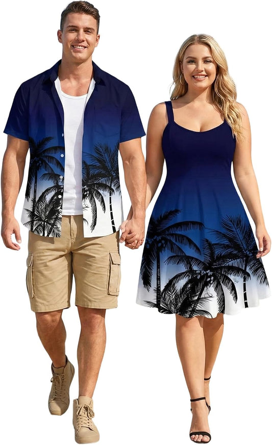 ROSE GAL Matchable Couples Hawaiian Men Shirt and Women Vintage Vintage Sleeveless Dress
