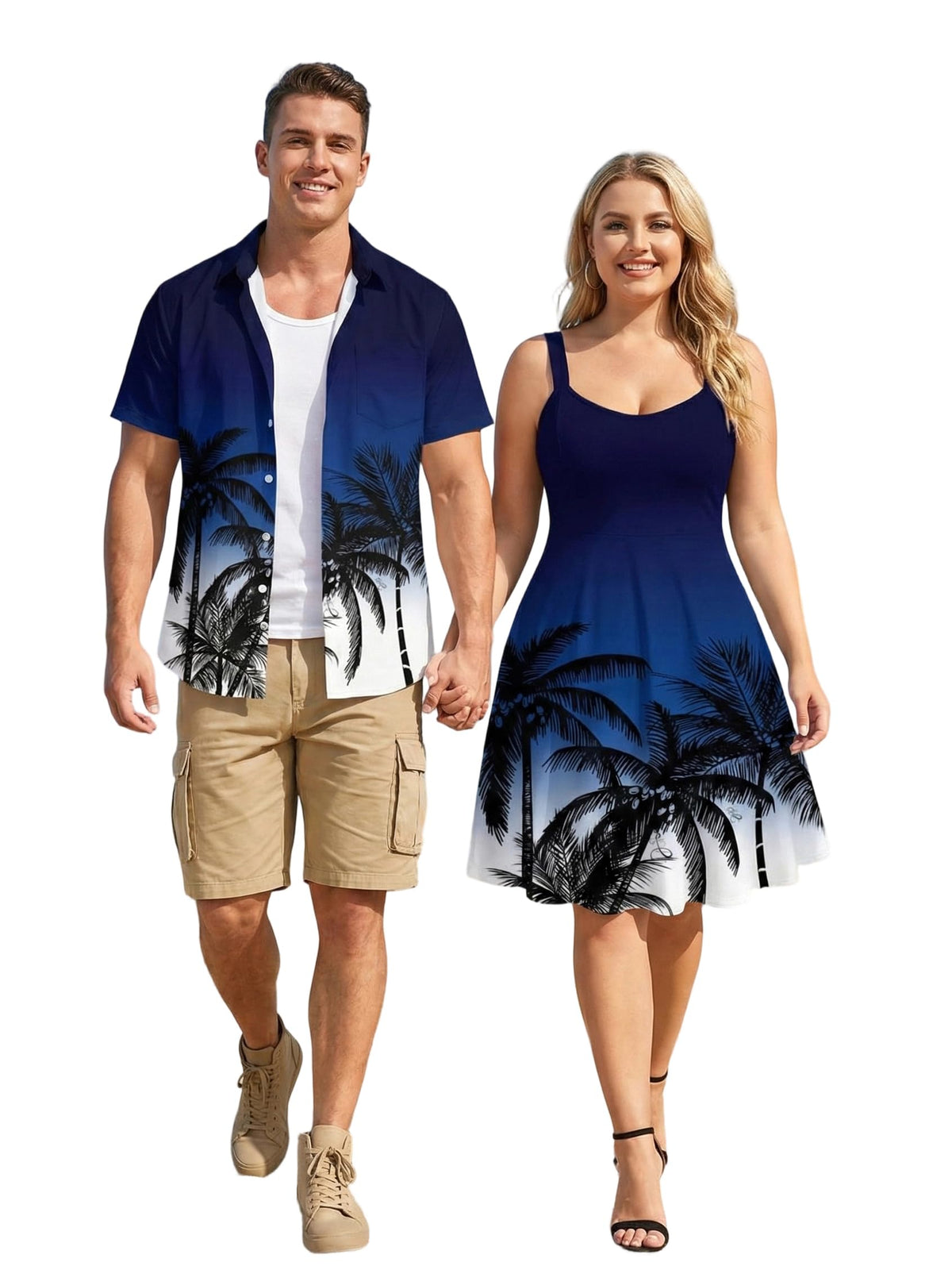 ROSE GAL Matchable Couples Hawaiian Men Shirt and Women Vintage Vintage Sleeveless Dress