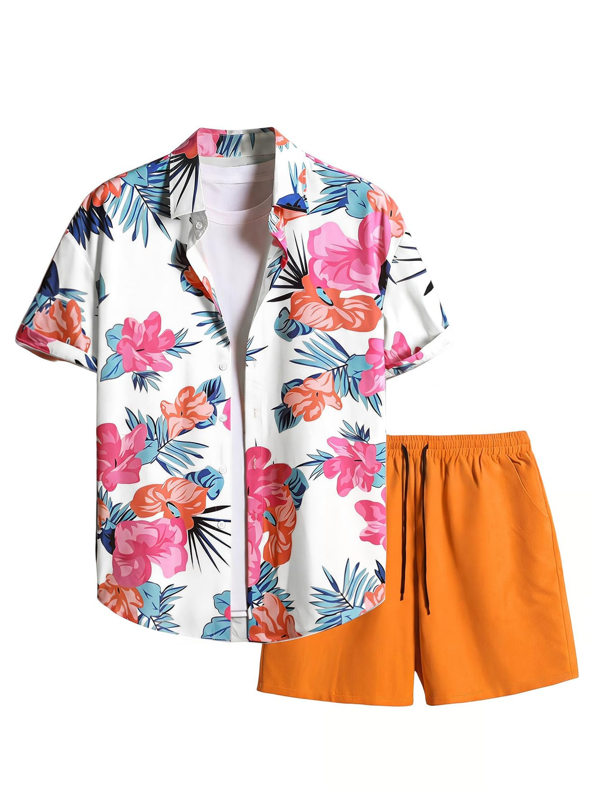 GORGLITTER Men's Beach Cruise Vacation Outfits Floral Shirt and Shorts Sets