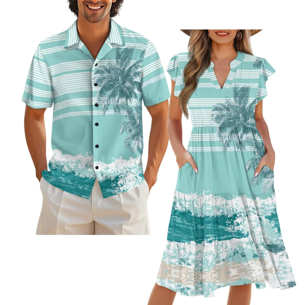 Matching Hawaiian Outfits for Couples Matching Tropical Outfits Vacation Clothes Womens Summer Dresses Mens Shirts