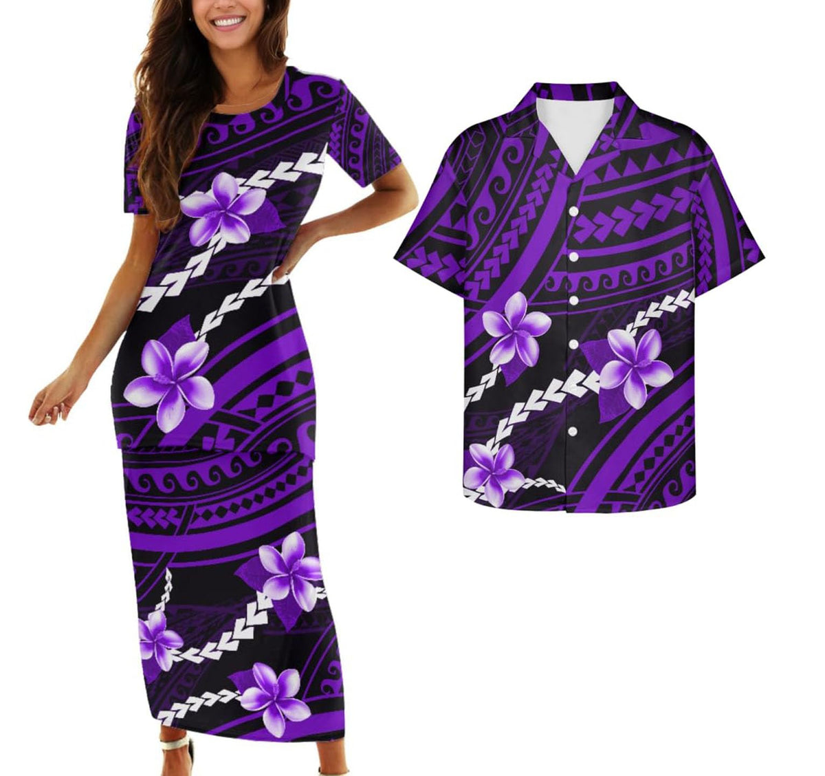 Samoa Couple Outfit Polynesian Dress for Women Traditional Puletasi Shirts for Men Beach Lava Lava Luau