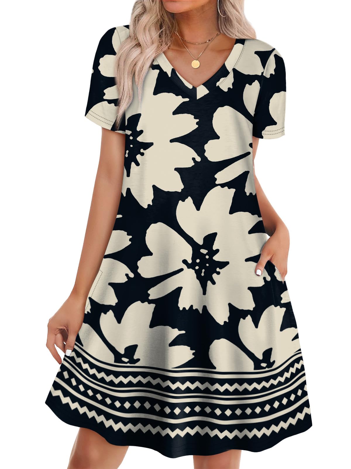 WIHOLL Boho Summer Dresses for Women Casual Loose T Shirt Dress with Pockets Beach Vacation Outfits S-4XL