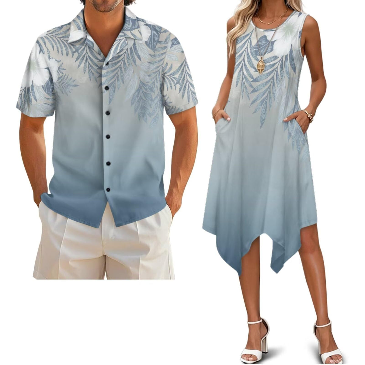 Belidome Couples Matching Outfits Husband and Wife Clothes Sleeveless Dress Button Down Short Sleeve Shirts