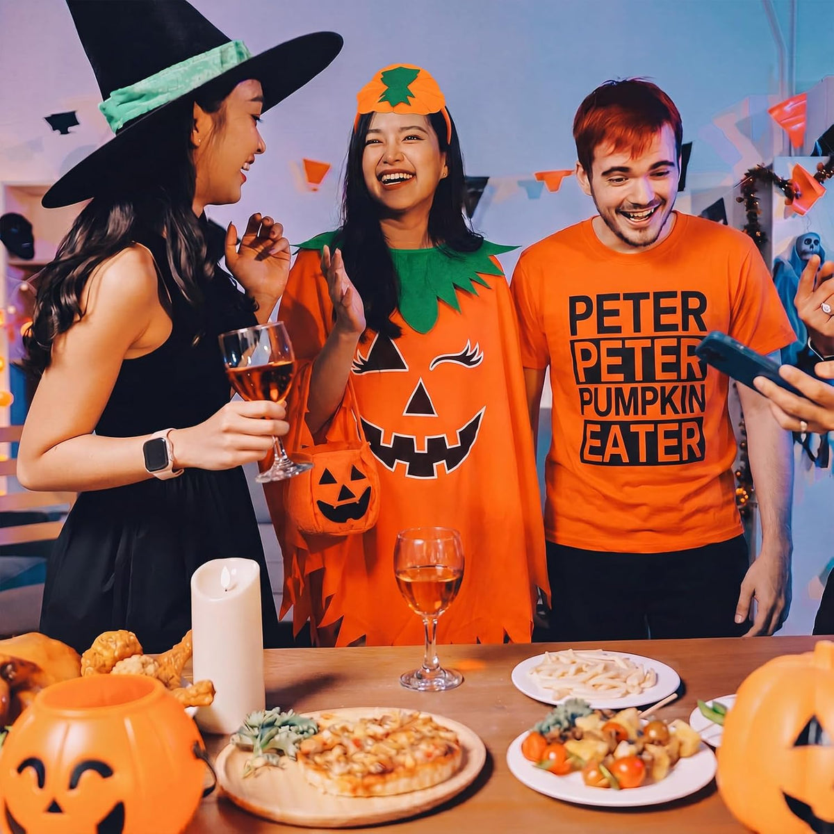 Mepase 4 Pcs Couples Funny Halloween Pumpkin Costume for Adult,Pumpkin