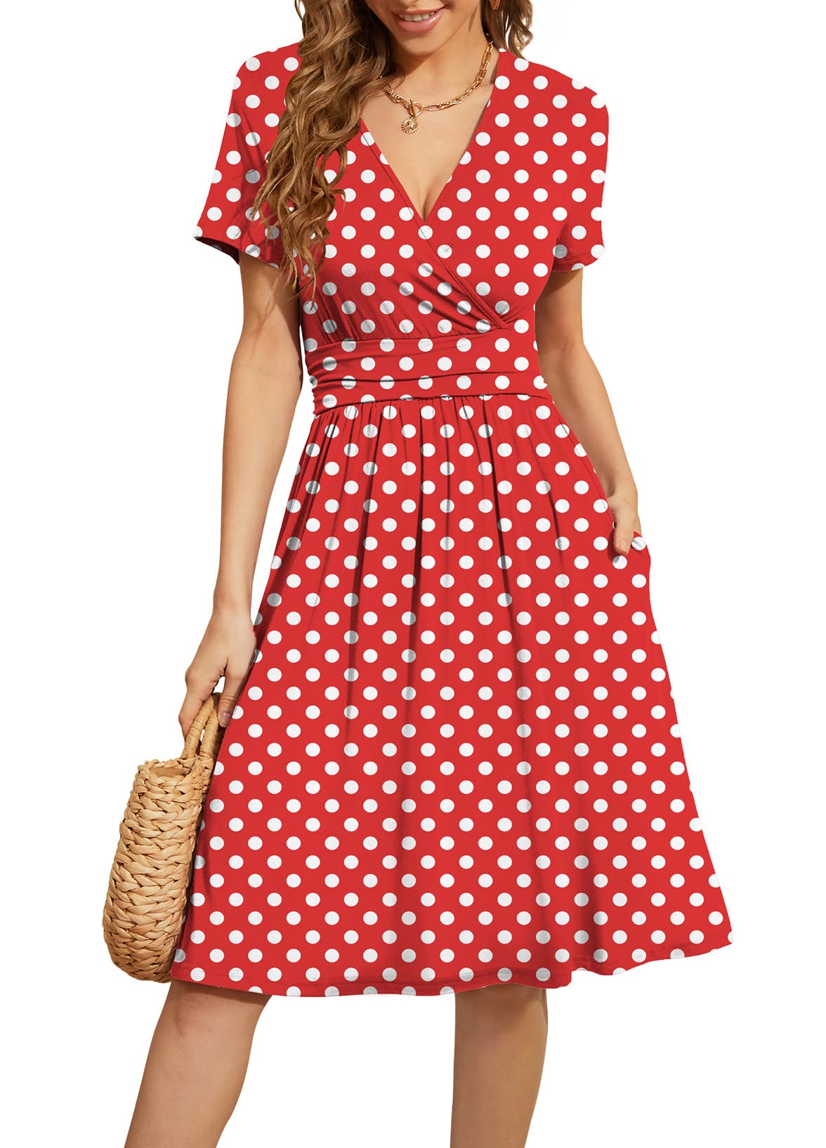WEACZZY Women's Summer Short Sleeve Casual Dresses V-Neck Floral Party Dress with Pockets