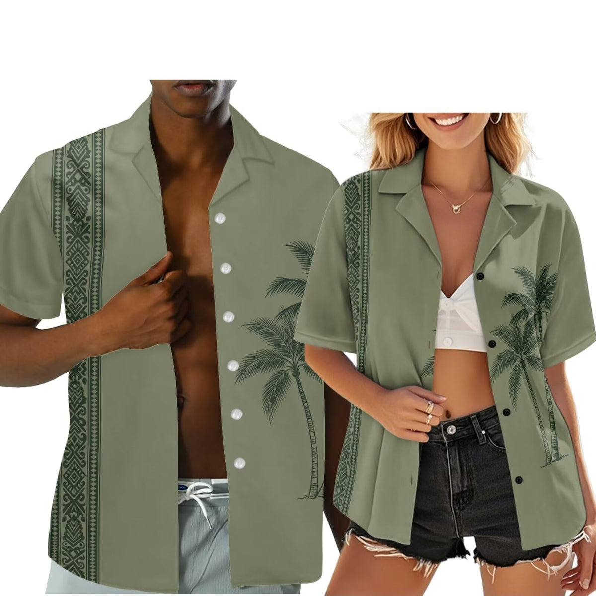 Hawaiian Couples Matching Shirt for Men Women Hawaii Outfit for Husband and Wife Beach Vacation Button Down Shirt