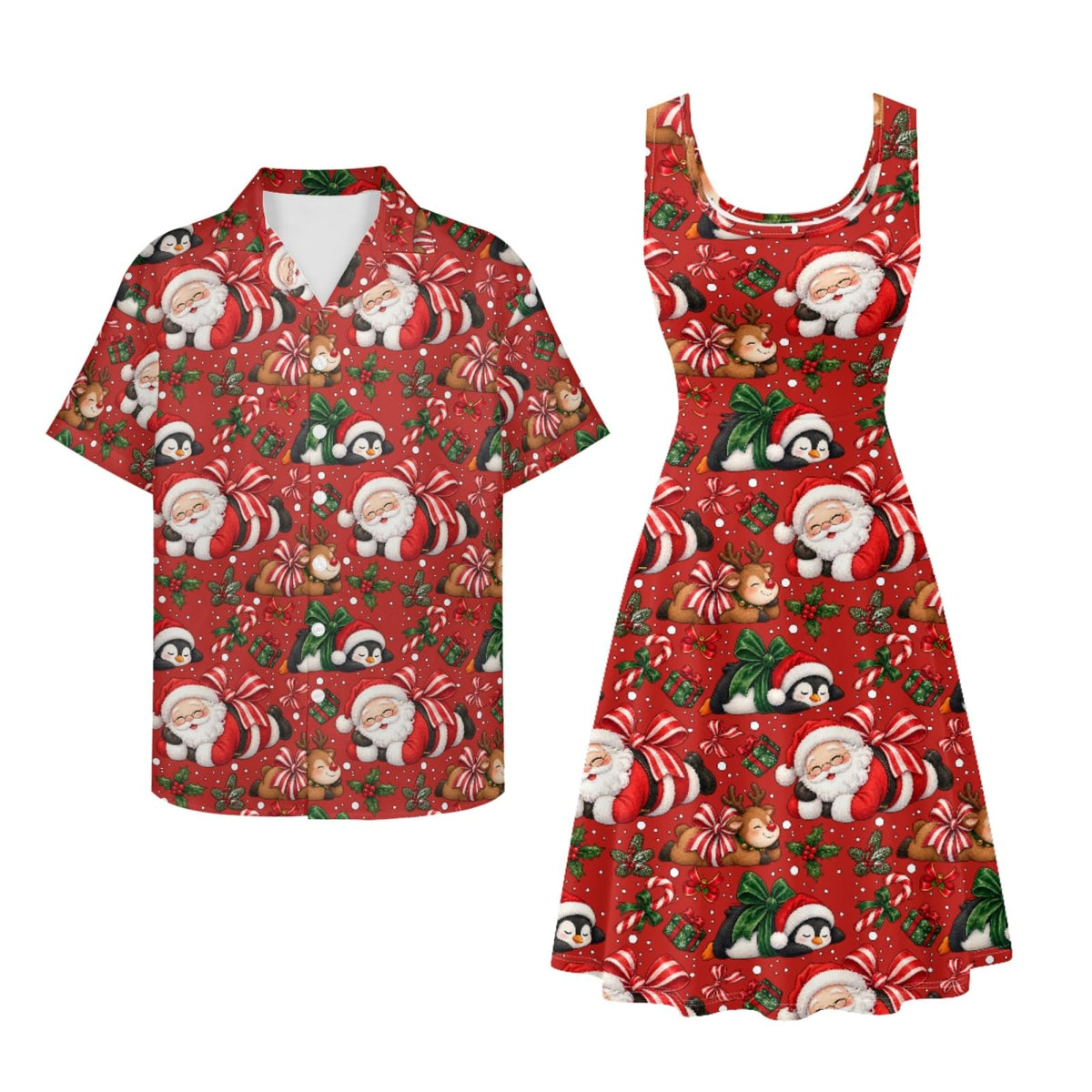 Dreaweet Summer Dresses for Women A-Line Sleeveless Flowy Sun Dresses,Men's Casual Button-Down Shirts,Couple Matching Outfits