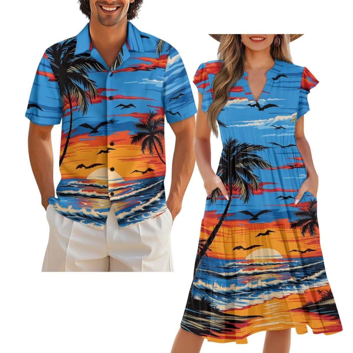 Matching Hawaiian Outfits for Couples Matching Tropical Outfits Vacation Clothes Womens Summer Dresses Mens Shirts