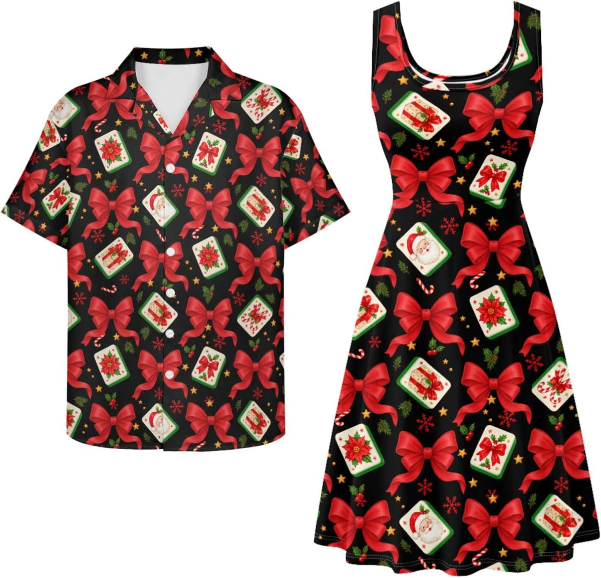 Dreaweet Summer Dresses for Women A-Line Sleeveless Flowy Sun Dresses,Men's Casual Button-Down Shirts,Couple Matching Outfits