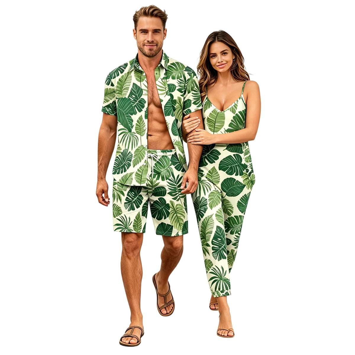Matchable Couple Hawaiian Luau Men Shirt or Women V-Neck Jumpsuit