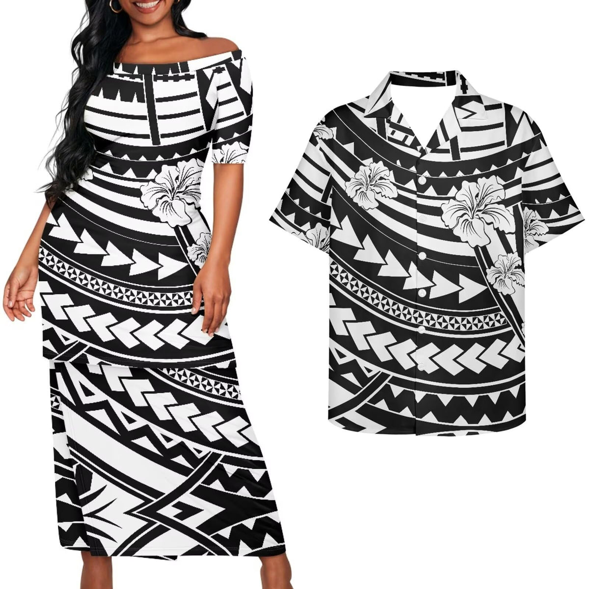 Samoa Couple Outfit Puletasi Samoa Dress Polynesian Shirts for Men Puletasi Samoan Traditional Dress Hawaiian