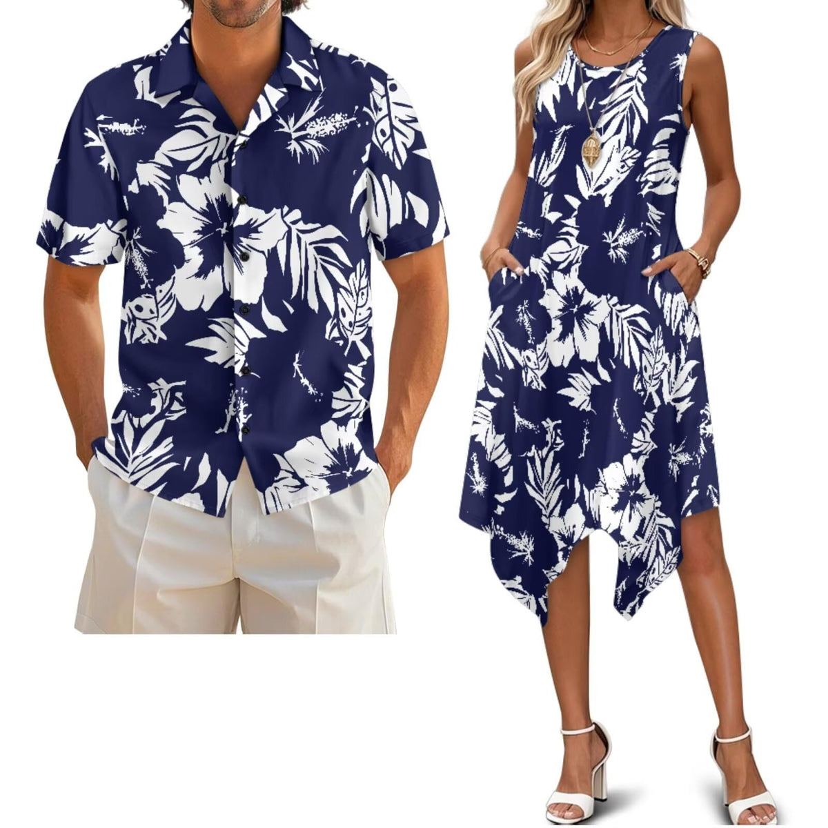 Belidome Couples Matching Outfits Husband and Wife Clothes Sleeveless Dress Button Down Short Sleeve Shirts