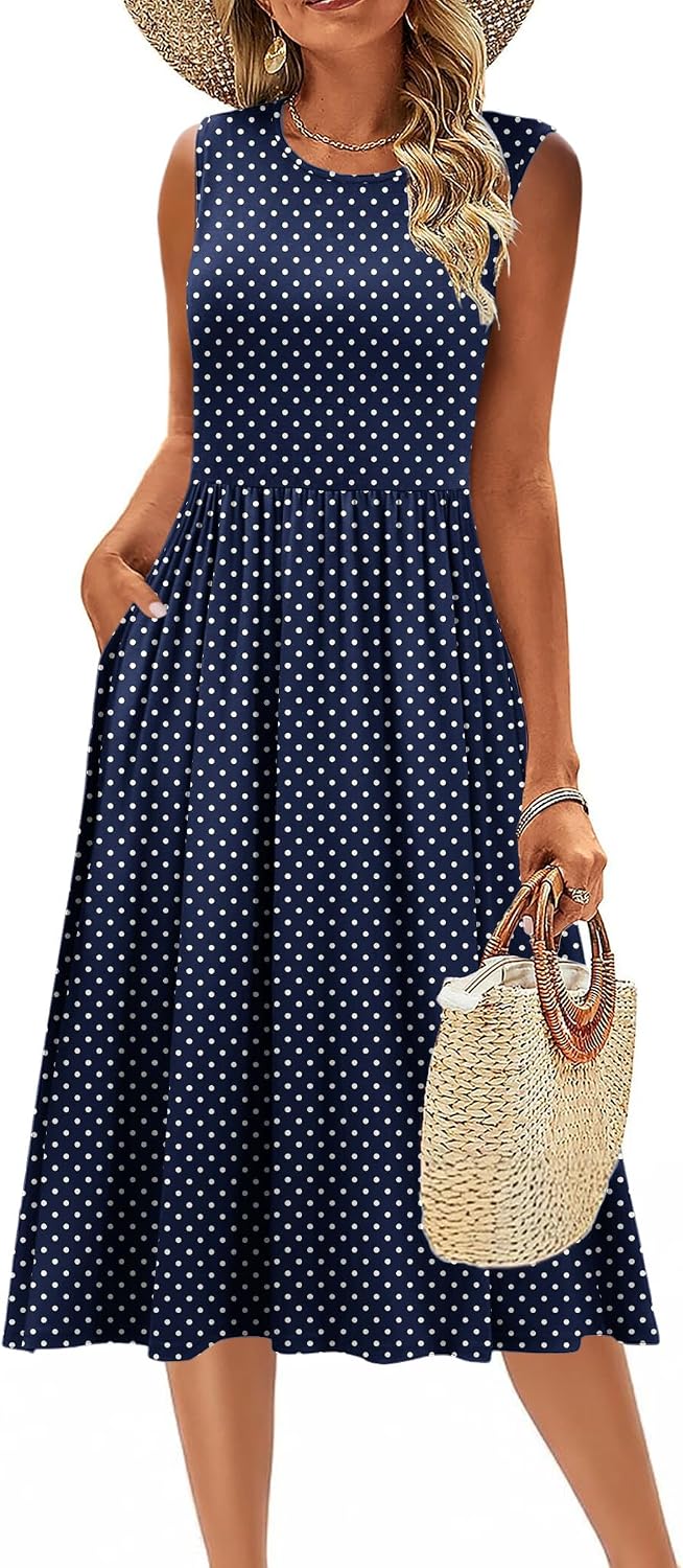 Zeagoo Women's Summer Tank Midi Dress with Pockets Floral Sleeveless A-Line Casual Loose T-Shirt Dresses Beach Sundress 2026