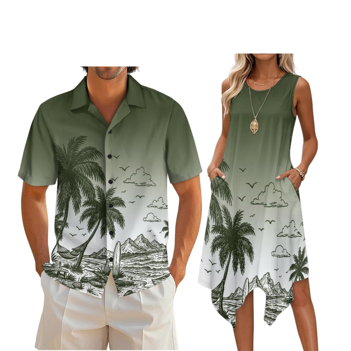 Couple Matching Outfit Hawaiian Men's Button Down Shirt Sleeveless Sundresses Dress Summer Dress for Women 2026