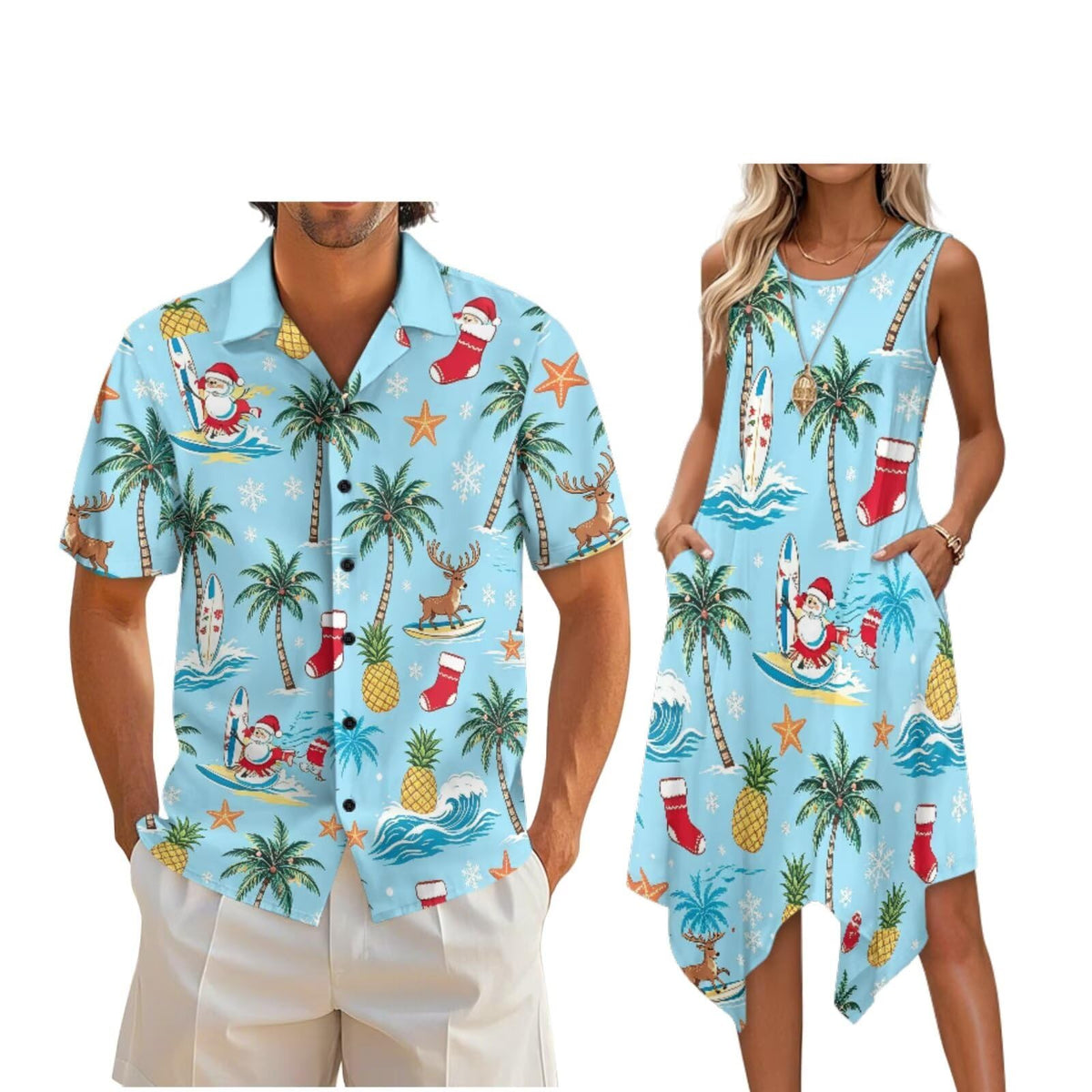 Couple Matching Outfit Hawaiian Men's Button Down Shirt Sleeveless Sundresses Dress Summer Dress for Women 2026
