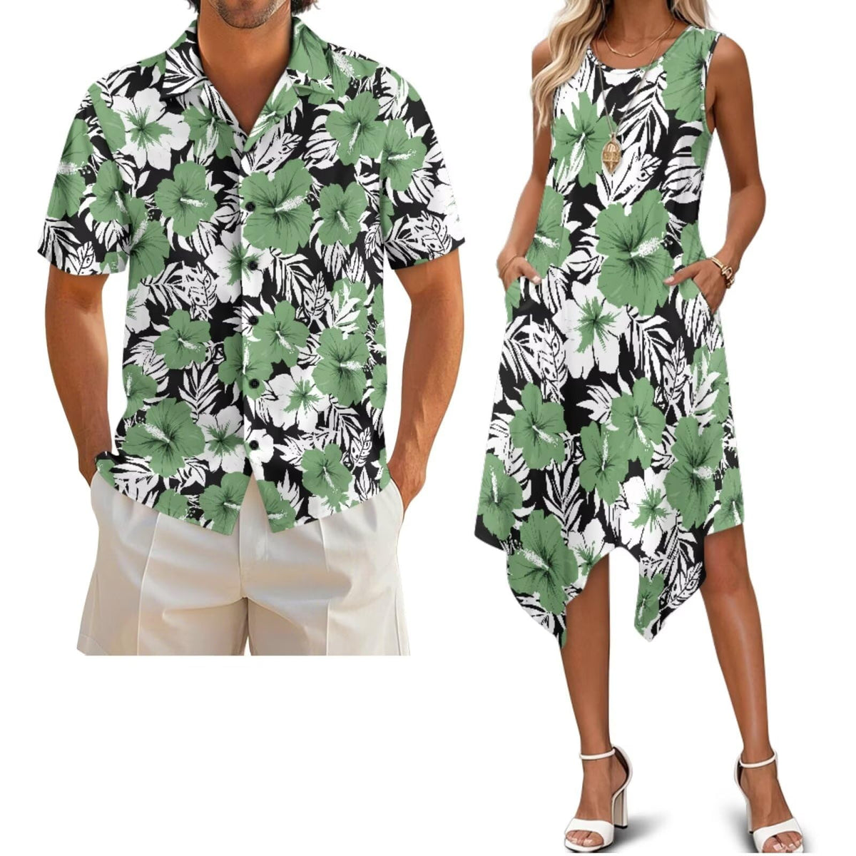 Belidome Couples Matching Outfits Husband and Wife Clothes Sleeveless Dress Button Down Short Sleeve Shirts