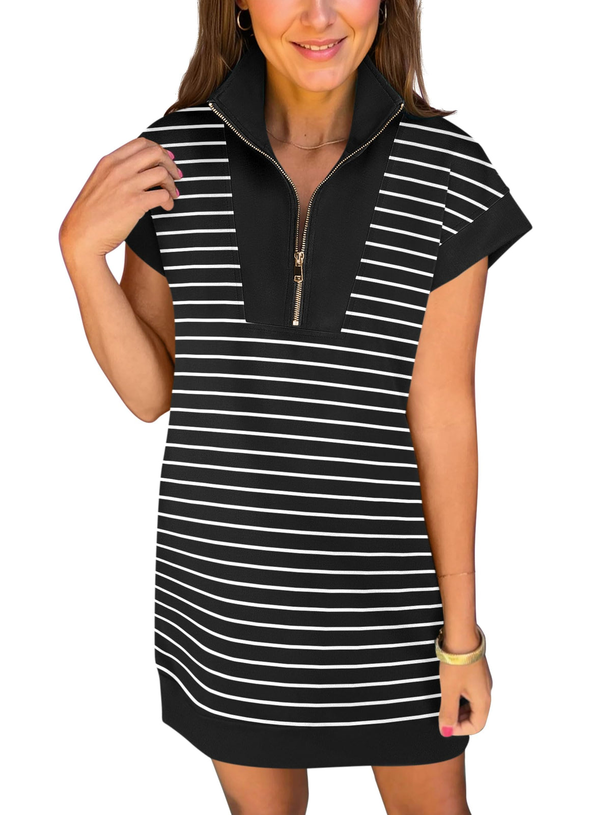ANRABESS Womens Summer Casual Half Zip Wrinkle-Free Dress