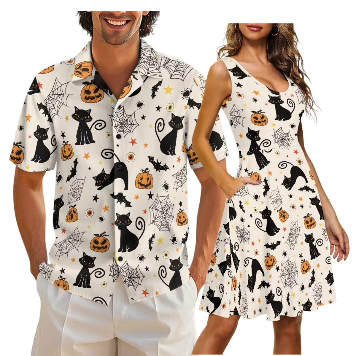Cozeyat Independence Day Matching Outfits for Couples Mens Short Sleeve Button Down Shirts Womens Sleeveless Dress