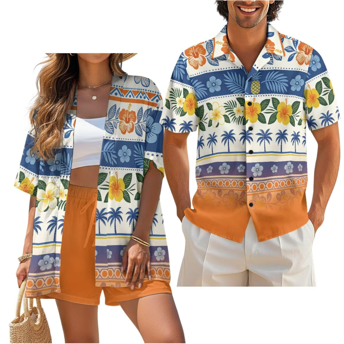 Matching Hawaiian Outfits for Couples Beach Sets Women 2 Piece Outfits Vacation Sets Men Shirt for Luau Party