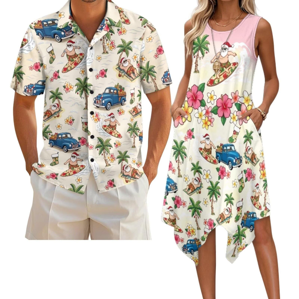 Belidome Couples Matching Outfits Husband and Wife Clothes Sleeveless Dress Button Down Short Sleeve Shirts