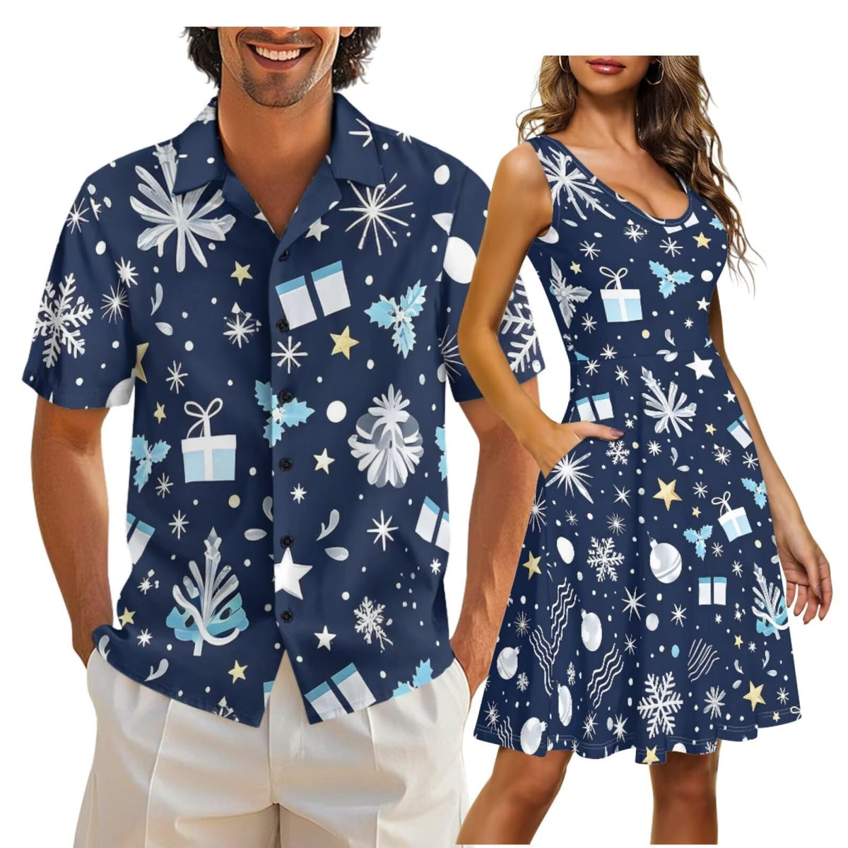 Cozeyat Independence Day Matching Outfits for Couples Mens Short Sleeve Button Down Shirts Womens Sleeveless Dress