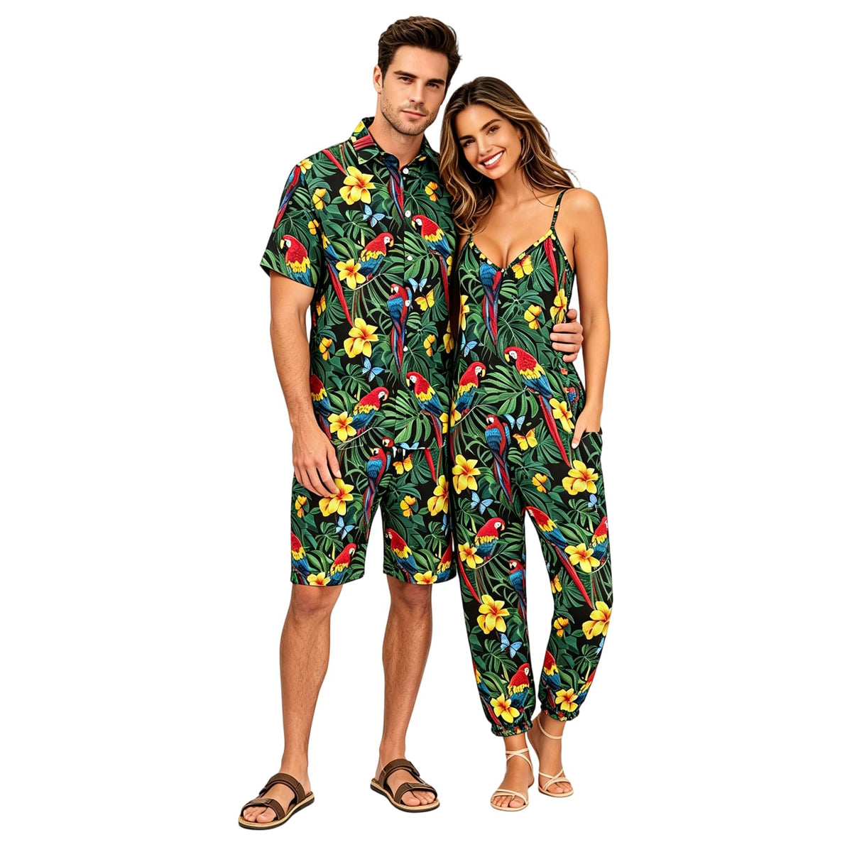 Matchable Couple Hawaiian Luau Men Shirt or Women V-Neck Jumpsuit