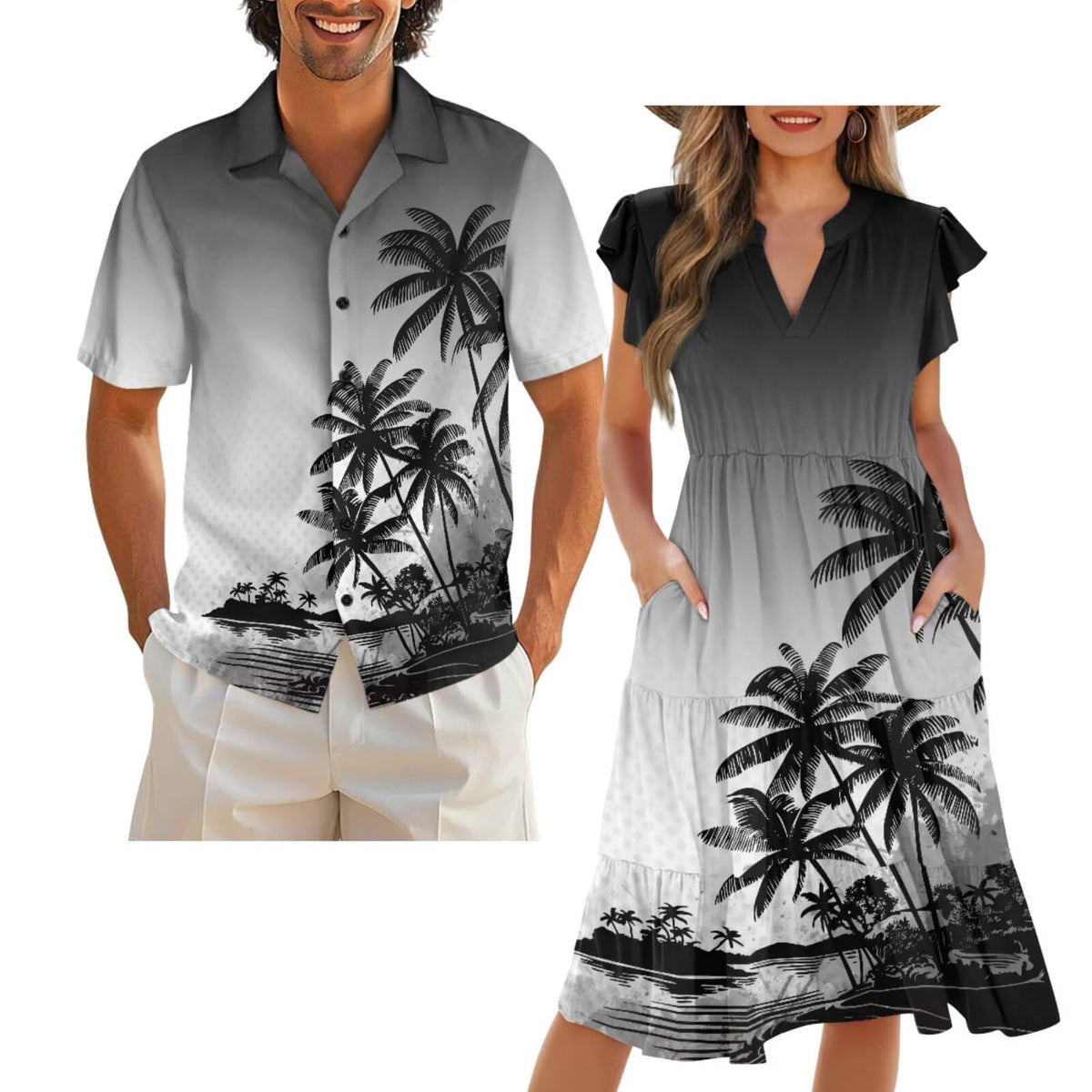 Matching Hawaiian Outfits for Couples Matching Tropical Outfits Vacation Clothes Womens Summer Dresses Mens Shirts