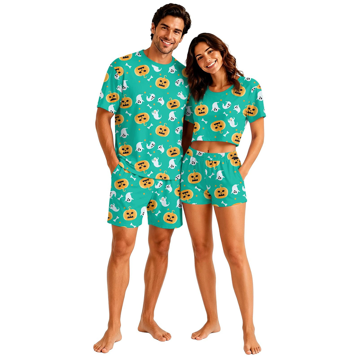 Matching Pjs for Couples Pumpkin Funny Short Sleeve Tops Matching Shorts